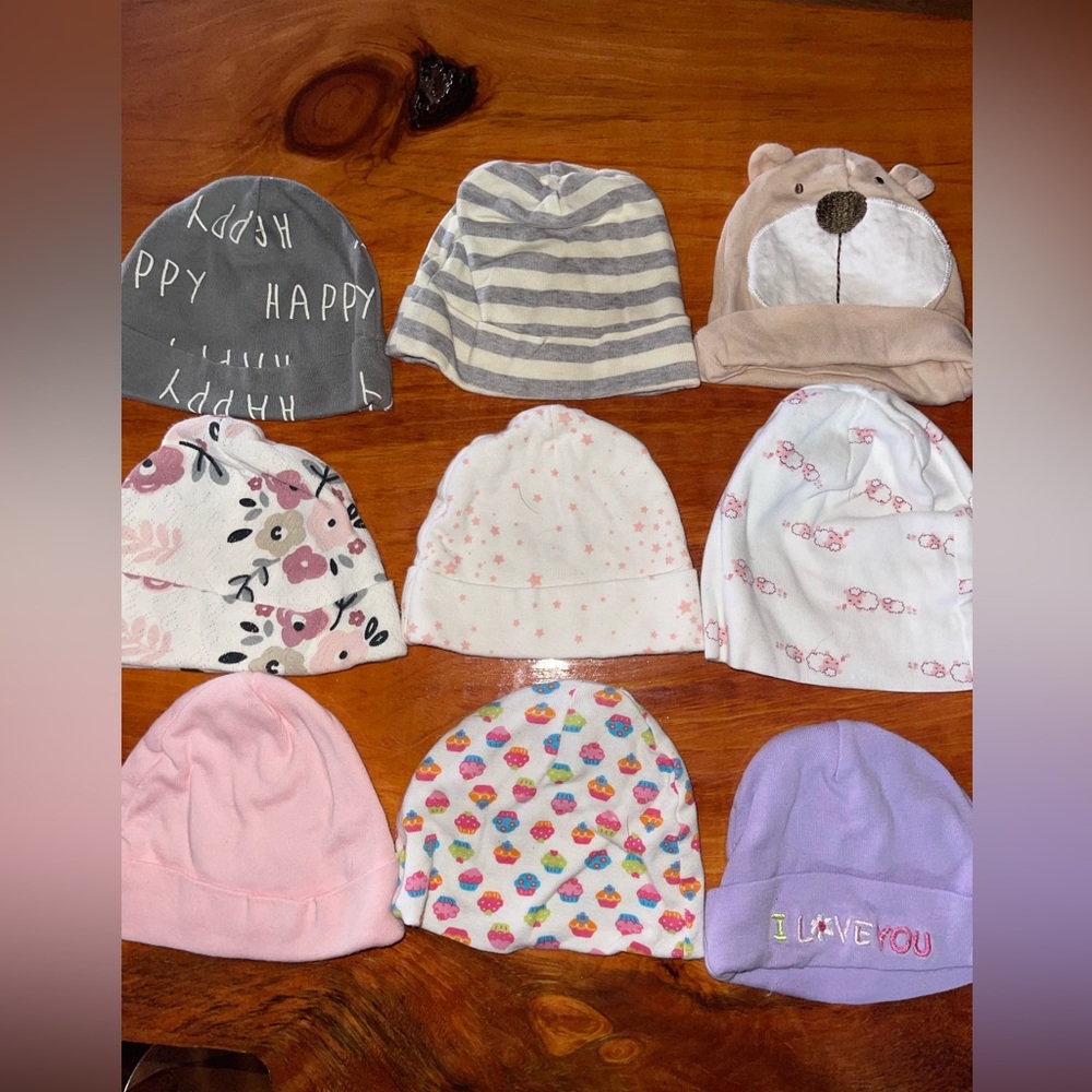 Bundle of 9 Baby Hats 0-6M